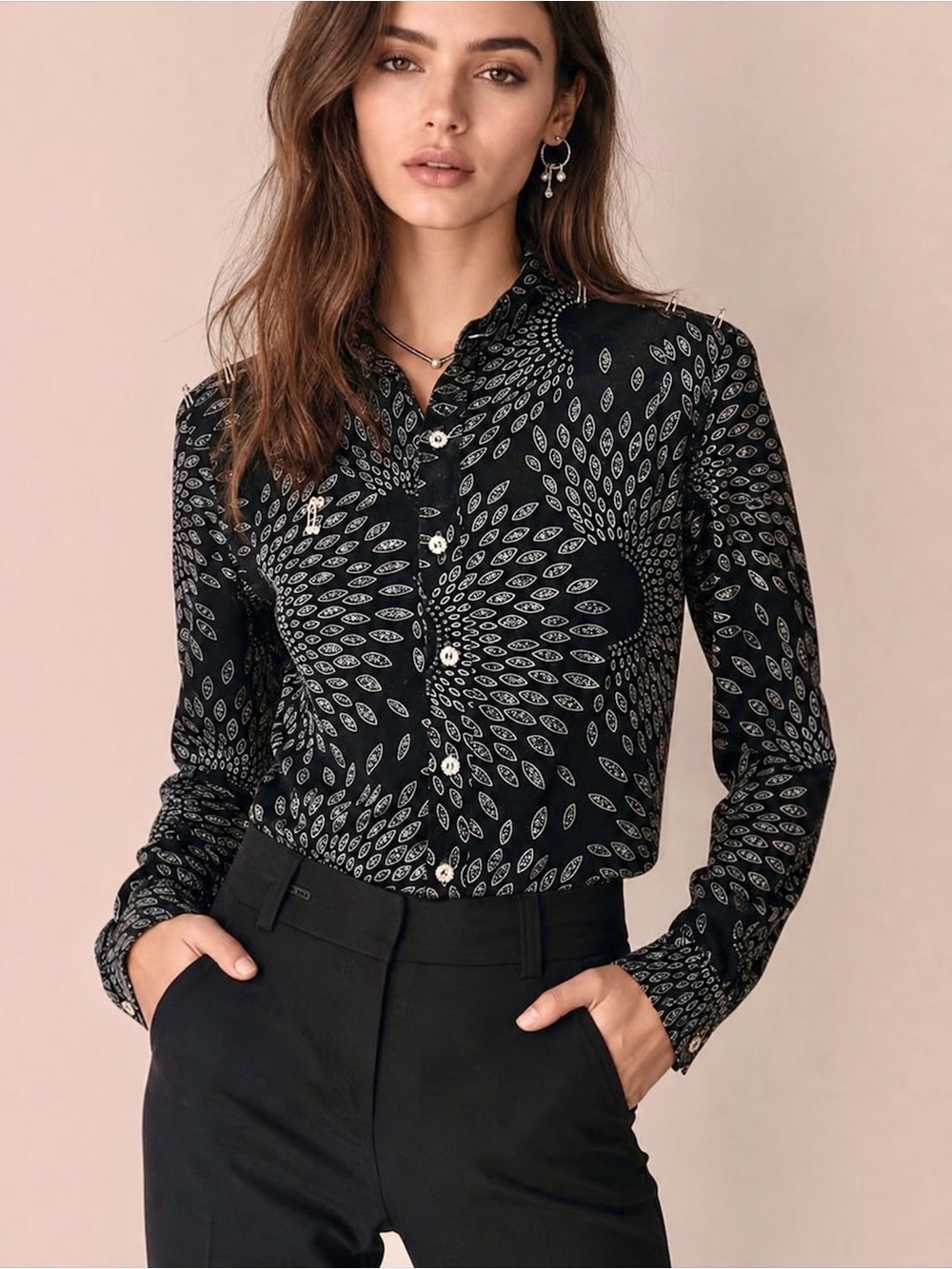 Alexandro Fratelli Black Metallic Luxury Blouse Goth Club Rock Streetwear EU 40.